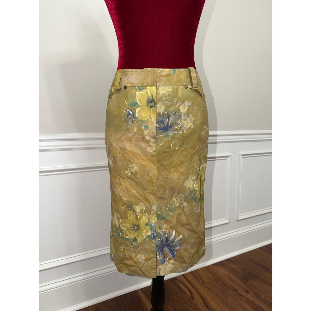 Solezia Korean Brand Floral Print Midi Pencil Skirt Green Yellow Size XS